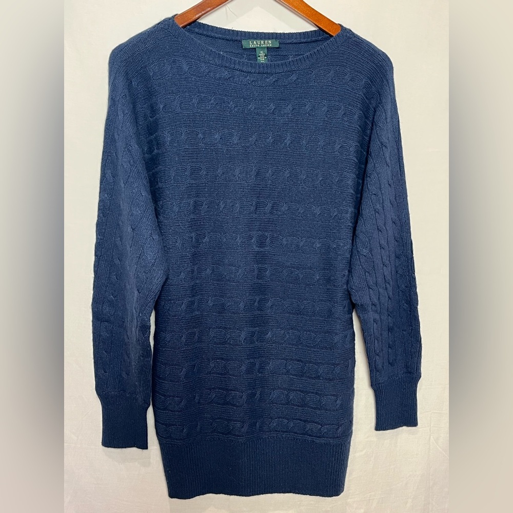 Preowned- Lauren Ralph Lauren Horizontal Cable Knit Wool Blend Sweater- Blue -XL